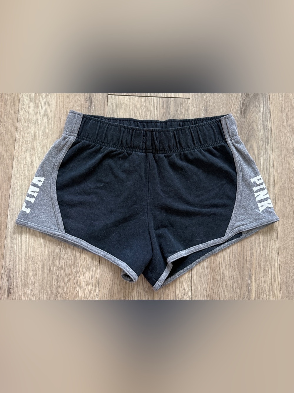 Victoria's Secret PINK Logo Short Shorts Athletic, Grey/Black, Size: Medium, Y2K